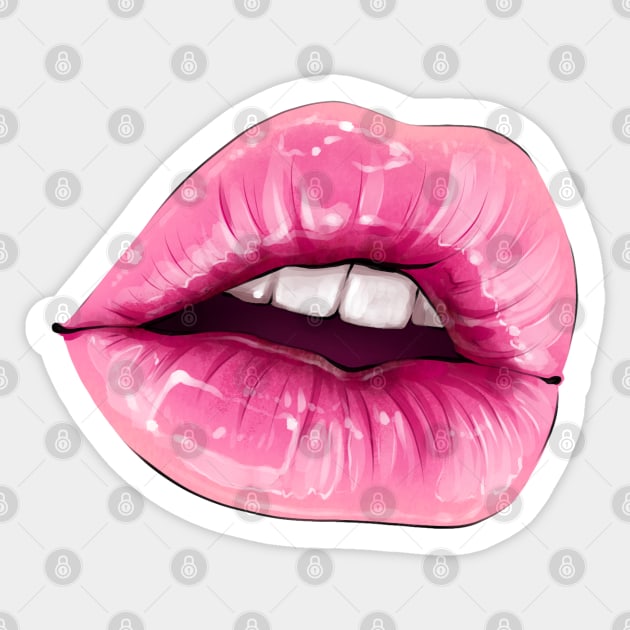 Hand-drawn parted sexy lips in barbie pink color Sticker by ArctiumStudio